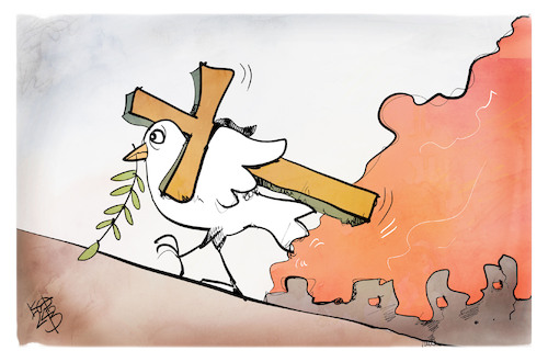 Cartoon: Karfreitag 2024 (medium) by Kostas Koufogiorgos tagged karikatur,koufogiorgos,karfreitag,friedenstaube,kreuzigung,karikatur,koufogiorgos,karfreitag,friedenstaube,kreuzigung
