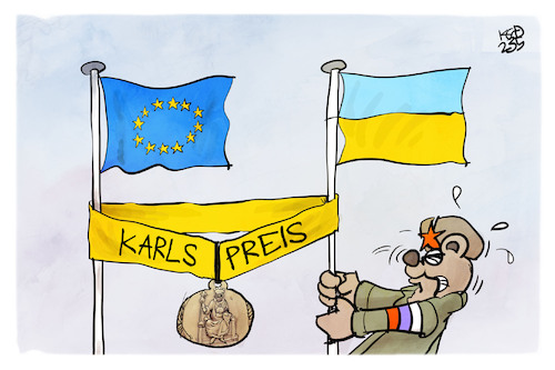 Cartoon: Karlspreis (medium) by Kostas Koufogiorgos tagged karikatur,koufogiorgos,ukraine,bär,russland,eu,europa,karlspreis,karikatur,koufogiorgos,ukraine,bär,russland,eu,europa,karlspreis