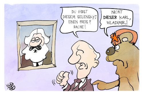 Cartoon: Karlspreis für Selenskyj (medium) by Kostas Koufogiorgos tagged koufogiorgos,karikatur,selenskyj,putin,russland,karl,marx,karlspreis,koufogiorgos,karikatur,selenskyj,putin,russland,karl,marx,karlspreis