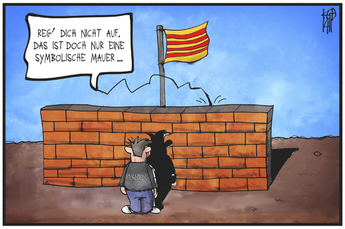 Cartoon: Katalonien (medium) by Kostas Koufogiorgos tagged karikatur,koufogiorgos,illustration,cartoon,katalonien,katalane,mauer,abspaltung,symbol,trennung,separatismus,politik,spanien,karikatur,koufogiorgos,illustration,cartoon,katalonien,katalane,mauer,abspaltung,symbol,trennung,separatismus,politik,spanien