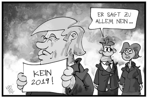 Cartoon: Kein 2019 (medium) by Kostas Koufogiorgos tagged karikatur,koufogiorgos,illustration,cartoon,trump,2019,demonstration,opportunist,neujahr,jahreswechsel,karikatur,koufogiorgos,illustration,cartoon,trump,2019,demonstration,opportunist,neujahr,jahreswechsel