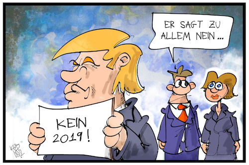 Cartoon: Kein 2019 (medium) by Kostas Koufogiorgos tagged karikatur,koufogiorgos,illustration,cartoon,trump,2019,demonstration,opportunist,neujahr,jahreswechsel,karikatur,koufogiorgos,illustration,cartoon,trump,2019,demonstration,opportunist,neujahr,jahreswechsel