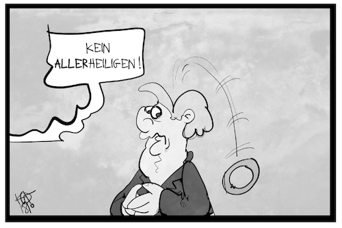 Cartoon: Kein Allerheiligen in Berlin (medium) by Kostas Koufogiorgos tagged karikatur,koufogiorgos,illustration,cartoon,allerheiligen,feiertag,heiligenschein,merkel,vorsitz,politik,bundeskanzlerin,karikatur,koufogiorgos,illustration,cartoon,allerheiligen,feiertag,heiligenschein,merkel,vorsitz,politik,bundeskanzlerin