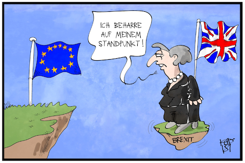 Cartoon: Kein Exit vom Brexit (medium) by Kostas Koufogiorgos tagged karikatur,koufogiorgos,illustration,cartoon,brexit,exit,may,europa,eu,standpunkt,position,abgrund,karikatur,koufogiorgos,illustration,cartoon,brexit,exit,may,europa,eu,standpunkt,position,abgrund