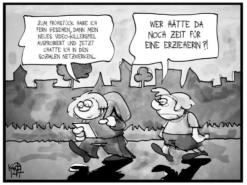 Cartoon: Kindererziehung (medium) by Kostas Koufogiorgos tagged karikatur,koufogiorgos,illustration,cartoon,kind,kita,erziehung,erzieherinnen,bildung,medien,soziale,netzwerke,gesellschaft,karikatur,koufogiorgos,illustration,cartoon,kind,kita,erziehung,erzieherinnen,bildung,medien,soziale,netzwerke,gesellschaft