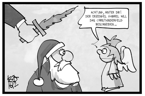 Cartoon: Kindergeld (medium) by Kostas Koufogiorgos tagged karikatur,koufogiorgos,illustration,cartoon,kindergeld,christkind,weihnachtsmann,erzengel,gabriel,karikatur,koufogiorgos,illustration,cartoon,kindergeld,christkind,weihnachtsmann,erzengel,gabriel