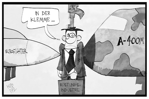 Cartoon: Klage gegen Airbus (medium) by Kostas Koufogiorgos tagged karikatur,koufogiorgos,illustration,cartoon,airbus,waffenindustrie,rüstungsindustrie,eurofighter,korruption,a400m,g36,klemme,wirtschaft,flugzeug,waffen,karikatur,koufogiorgos,illustration,cartoon,airbus,waffenindustrie,rüstungsindustrie,eurofighter,korruption,a400m,g36,klemme,wirtschaft,flugzeug,waffen