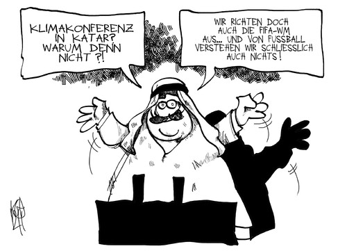 Cartoon: Klimakonferenz (medium) by Kostas Koufogiorgos tagged klima,konferenz,gipfel,katar,umwelt,fussball,wm,fifa,turnier,scheich,öl,karikatur,kostas,koufogiorgos,klima,konferenz,gipfel,katar,umwelt,fussball,wm,fifa,turnier,scheich,öl,karikatur,kostas,koufogiorgos