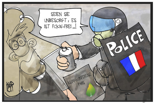 Cartoon: Klimaschutz (medium) by Kostas Koufogiorgos tagged karikatur,koufogiorgos,illustration,cartoon,klima,klimaschutz,polizei,demonstration,pfefferspray,treibmittel,fckw,gas,umweltfreundlich,paris,klimakonferenz,karikatur,koufogiorgos,illustration,cartoon,klima,klimaschutz,polizei,demonstration,pfefferspray,treibmittel,fckw,gas,umweltfreundlich,paris,klimakonferenz