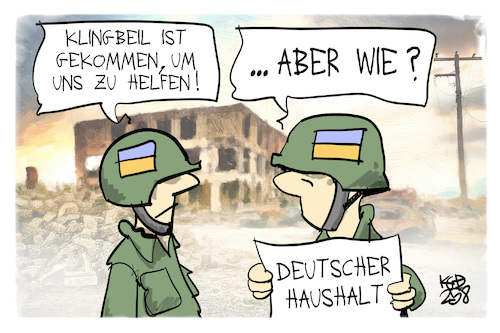 Cartoon: Klingbeil in der Ukraine (medium) by Kostas Koufogiorgos tagged karikatur,koufogiorgos,klingbeil,ukraine,hilfe,haushalt,finanzminister,karikatur,koufogiorgos,klingbeil,ukraine,hilfe,haushalt,finanzminister