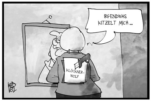 Cartoon: Klöckner-Wolf-Papier (medium) by Kostas Koufogiorgos tagged karikatur,koufogiorgos,illustration,cartoon,kloeckner,wolf,merkel,brutus,mord,messer,rücken,papier,bundeskanzlerin,politik,flüchtlingspolitik,wahlkampf,karikatur,koufogiorgos,illustration,cartoon,kloeckner,wolf,merkel,brutus,mord,messer,rücken,papier,bundeskanzlerin,politik,flüchtlingspolitik,wahlkampf