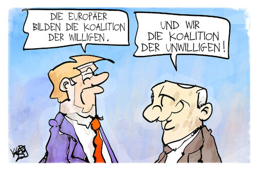Cartoon: Koalition der Willigen (medium) by Kostas Koufogiorgos tagged karikatur,koufogioros,koalition,willig,unwillig,trump,putin,karikatur,koufogioros,koalition,willig,unwillig,trump,putin