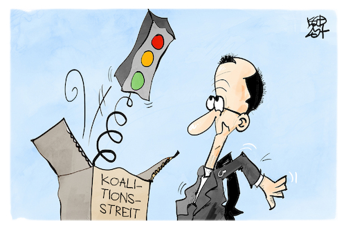 Cartoon: Koalitionsausschuss (medium) by Kostas Koufogiorgos tagged karikatur,koufogiorgos,merz,koalition,streit,ausschuss,springteufel,schwarz,rot,karikatur,koufogiorgos,merz,koalition,streit,ausschuss,springteufel,schwarz,rot
