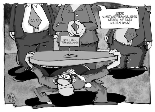 Cartoon: Koalitionsverhandlungen (medium) by Kostas Koufogiorgos tagged basis,michel,koalition,regierung,dcu,csu,spd,karikatur,koufogiorgos,basis,michel,koalition,regierung,dcu,csu,spd,karikatur,koufogiorgos