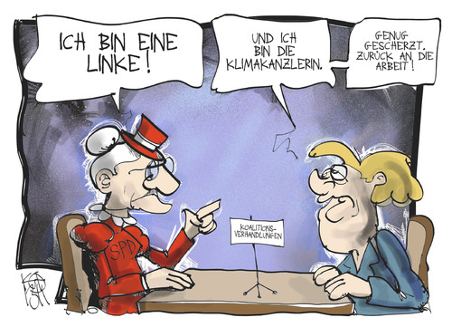 Cartoon: Koalitionsverhandlungen (medium) by Kostas Koufogiorgos tagged parteitag,spd,tante,kanzlerin,klima,linke,koalition,regierung,cdu,union,karikatur,koufogiorgos,parteitag,spd,tante,kanzlerin,klima,linke,koalition,regierung,cdu,union,karikatur,koufogiorgos