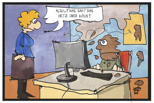 Cartoon: koelnhbf im Netz (medium) by Kostas Koufogiorgos tagged karikatur,koufogiorgos,illustration,cartoon,koeln,hauptbahnhof,netz,computer,internet,sozial,netzwerk,feedback,hetze,user,twitter,facebook,karikatur,koufogiorgos,illustration,cartoon,koeln,hauptbahnhof,netz,computer,internet,sozial,netzwerk,feedback,hetze,user,twitter,facebook