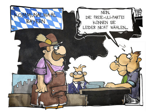 Cartoon: Kommunalwahl Bayern (medium) by Kostas Koufogiorgos tagged karikatur,cartoon,illustration,koufogiorgos,bayern,wahl,kommunalwahl,politik,demokratie,uli,hoeneß,partei,bayer,wahllokal,karikatur,cartoon,illustration,koufogiorgos,bayern,wahl,kommunalwahl,politik,demokratie,uli,hoeneß,partei,bayer,wahllokal