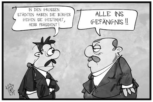 Cartoon: Kommunalwahl Türkei (medium) by Kostas Koufogiorgos tagged karikatur,koufogiorgos,illustration,cartoon,tuerkei,akp,erdogan,kommunalwahl,gefängnis,haft,wahl,demokratie,karikatur,koufogiorgos,illustration,cartoon,tuerkei,akp,erdogan,kommunalwahl,gefängnis,haft,wahl,demokratie