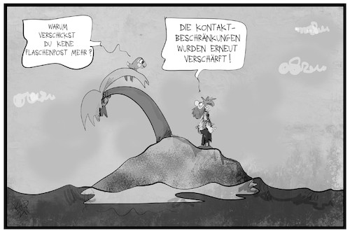 Cartoon: Kontaktbeschränkungen (medium) by Kostas Koufogiorgos tagged karikatur,koufogiorgos,illustration,cartoon,kontakt,beschränkung,minimierung,corona,insel,castaway,gestrandet,flaschenpost,karikatur,koufogiorgos,illustration,cartoon,kontakt,beschränkung,minimierung,corona,insel,castaway,gestrandet,flaschenpost