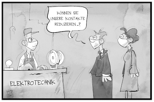 Cartoon: Kontaktreduzierung (medium) by Kostas Koufogiorgos tagged karikatur,koufogiorgos,illustration,cartoon,kontaktreduzierung,kontakte,elektrotechnik,strom,missverständnis,pandemie,corona,massnahmen,karikatur,koufogiorgos,illustration,cartoon,kontaktreduzierung,kontakte,elektrotechnik,strom,missverständnis,pandemie,corona,massnahmen