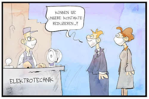 Cartoon: Kontaktreduzierung (medium) by Kostas Koufogiorgos tagged karikatur,koufogiorgos,illustration,cartoon,kontaktreduzierung,kontakte,elektrotechnik,strom,missverständnis,pandemie,corona,massnahmen,karikatur,koufogiorgos,illustration,cartoon,kontaktreduzierung,kontakte,elektrotechnik,strom,missverständnis,pandemie,corona,massnahmen