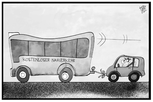 Cartoon: Kostenloser Nahverkehr (medium) by Kostas Koufogiorgos tagged karikatur,koufogiorgos,illustration,cartoon,öpnv,nahverkehr,bus,bahn,pkw,luftreinhaltung,pilotprojekt,verkehr,kunde,verkehrsteilnehmer,karikatur,koufogiorgos,illustration,cartoon,öpnv,nahverkehr,bus,bahn,pkw,luftreinhaltung,pilotprojekt,verkehr,kunde,verkehrsteilnehmer