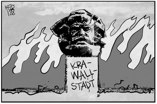 Cartoon: Kra-Wall-Stadt (medium) by Kostas Koufogiorgos tagged karikatur,koufogiorgos,illustration,cartoon,krawall,karl,marx,chemnitz,sachsen,rechtsextremismus,karikatur,koufogiorgos,illustration,cartoon,krawall,karl,marx,chemnitz,sachsen,rechtsextremismus