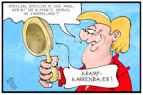 Cartoon: Kramp-Karrenbauer (medium) by Kostas Koufogiorgos tagged karikatur,koufogiorgos,illustration,cartoon,kramp,karrenbauer,merkel,schneewittchen,cdu,vorsitz,spiegel,karikatur,koufogiorgos,illustration,cartoon,kramp,karrenbauer,merkel,schneewittchen,cdu,vorsitz,spiegel