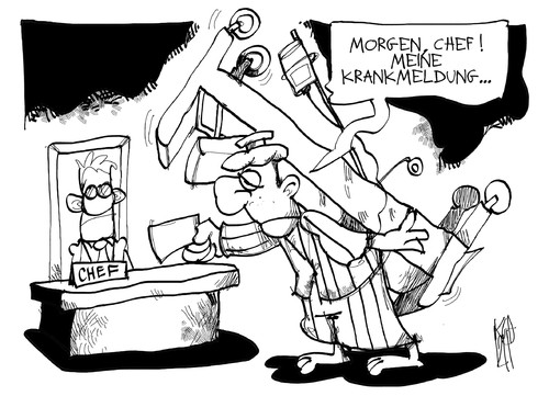 Cartoon: Krankmeldung (medium) by Kostas Koufogiorgos tagged krankmeldung,urteil,arbeitgeber,gericht,arbeit,gesundheit,karikatur,kostas,koufogiorgos,krankmeldung,urteil,arbeitgeber,gericht,arbeit,gesundheit,karikatur,kostas,koufogiorgos