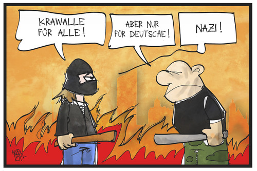 Cartoon: Krawalle für alle (medium) by Kostas Koufogiorgos tagged karikatur,koufogiorgos,illustration,cartoon,krawalle,linksextremismus,rechtsextremismus,leipzig,connewitz,demonstration,gewalt,karikatur,koufogiorgos,illustration,cartoon,krawalle,linksextremismus,rechtsextremismus,leipzig,connewitz,demonstration,gewalt