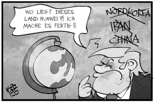 Cartoon: Krieg gegen Huawei (medium) by Kostas Koufogiorgos tagged karikatur,koufogiorgos,illustration,cartoon,trump,huawei,globus,land,bildung,telekom,notstand,dekret,erdkunde,karikatur,koufogiorgos,illustration,cartoon,trump,huawei,globus,land,bildung,telekom,notstand,dekret,erdkunde