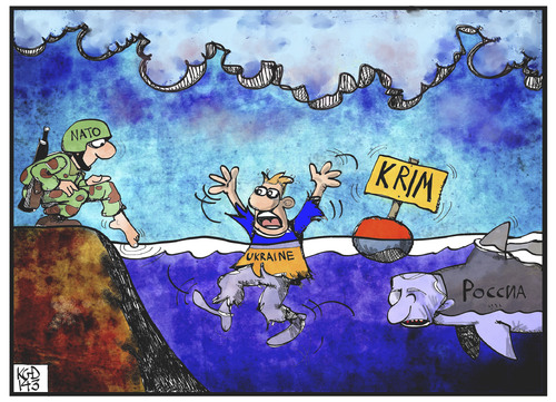 Cartoon: Krim-Krise (medium) by Kostas Koufogiorgos tagged karikatur,koufogiorgos,cartoon,ukraine,russland,nato,krim,putin,hai,wasser,konflikt,krise,rettung,meer,hilfe,soldat,krieg,politik,karikatur,koufogiorgos,cartoon,ukraine,russland,nato,krim,putin,hai,wasser,konflikt,krise,rettung,meer,hilfe,soldat,krieg,politik