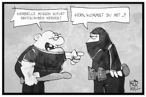 Cartoon: Kriminalität (medium) by Kostas Koufogiorgos tagged karikatur,koufogiorgos,illustration,cartoon,kriminell,kriminalität,abschieben,ausweisen,terrorist,gewalt,deutsch,ausländer,karikatur,koufogiorgos,illustration,cartoon,kriminell,kriminalität,abschieben,ausweisen,terrorist,gewalt,deutsch,ausländer