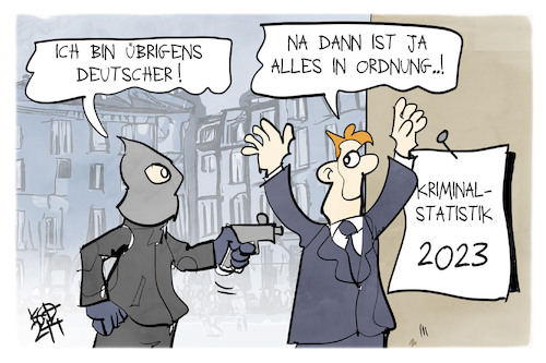 Cartoon: Kriminalstatistik 2023 (medium) by Kostas Koufogiorgos tagged karikatur,koufogiorgos,kriminalstatistik,deutsch,ausländer,überfall,karikatur,koufogiorgos,kriminalstatistik,deutsch,ausländer,überfall