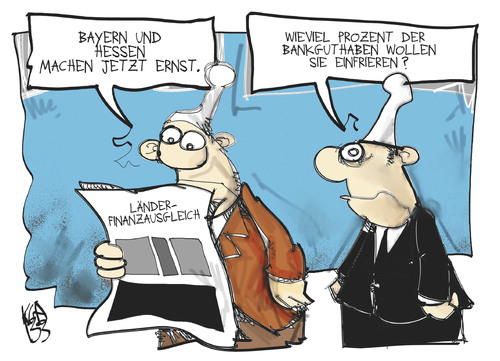 Cartoon: Länderfinanzausgleich (medium) by Kostas Koufogiorgos tagged länderfinanzausgleich,bayern,hessen,michel,geld,bank,konto,föderalismus,karikatur,kostas,koufogiorgos,länderfinanzausgleich,bayern,hessen,michel,geld,bank,konto,föderalismus,karikatur,kostas,koufogiorgos