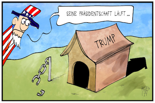 Cartoon: Läuft bei Trump (medium) by Kostas Koufogiorgos tagged karikatur,koufogiorgos,illustration,cartoon,trump,hund,kette,uncle,sam,usa,vereidigung,amtseinführung,präsident,karikatur,koufogiorgos,illustration,cartoon,trump,hund,kette,uncle,sam,usa,vereidigung,amtseinführung,präsident