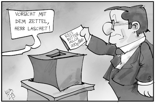 Cartoon: Laschets Wahlzettel (medium) by Kostas Koufogiorgos tagged karikatur,koufogiorgos,illustration,cartoon,wahlzettel,einkaufszettel,wahlurne,bundstagswahl,fehler,falten,karikatur,koufogiorgos,illustration,cartoon,wahlzettel,einkaufszettel,wahlurne,bundstagswahl,fehler,falten