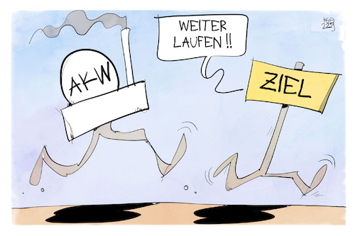 Cartoon: Laufzeitverlängerung (medium) by Kostas Koufogiorgos tagged karikatur,koufogiorgos,laufzeitverlängerung,ziel,laufen,rennen,akw,karikatur,koufogiorgos,laufzeitverlängerung,ziel,laufen,rennen,akw