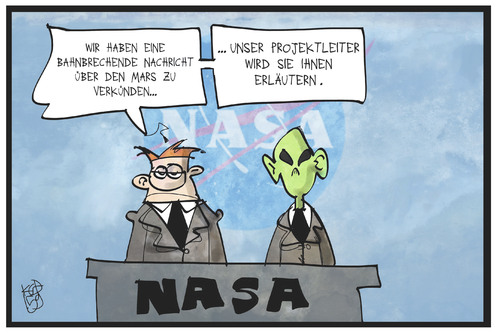 Cartoon: Leben auf dem Mars? (medium) by Kostas Koufogiorgos tagged karikatur,koufogiorgos,illustration,cartoon,mars,nasa,experte,fachmann,marsmensch,wissenschaft,weltall,planet,weltraum,ausserirdischer,karikatur,koufogiorgos,illustration,cartoon,mars,nasa,experte,fachmann,marsmensch,wissenschaft,weltall,planet,weltraum,ausserirdischer