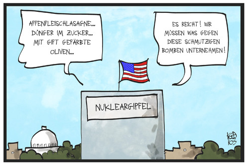 Cartoon: Lebensmittelskandal (medium) by Kostas Koufogiorgos tagged karikatur,koufogiorgos,illustration,cartoon,lebensmittelskandal,nukleargipfel,bombe,atomwaffen,gift,betrug,lebensmittelindustrie,washington,ernährung,usa,karikatur,koufogiorgos,illustration,cartoon,lebensmittelskandal,nukleargipfel,bombe,atomwaffen,gift,betrug,lebensmittelindustrie,washington,ernährung,usa