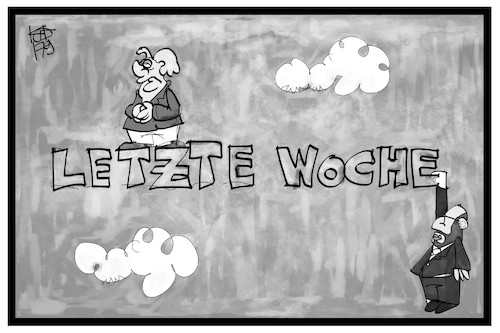 Cartoon: Letzte Woche (medium) by Kostas Koufogiorgos tagged karikatur,koufogiorgos,illustration,cartoon,bundestagswahl,merkel,schulz,kanzlerkandidat,hängepartie,wahl,endspurt,demokratie,politik,karikatur,koufogiorgos,illustration,cartoon,bundestagswahl,merkel,schulz,kanzlerkandidat,hängepartie,wahl,endspurt,demokratie,politik