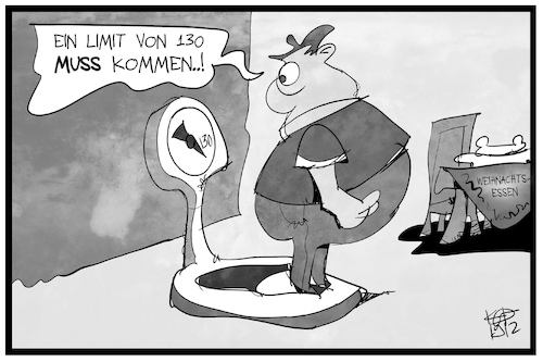 Cartoon: Limit 130 (medium) by Kostas Koufogiorgos tagged karikatur,koufogiorgos,illustration,cartoon,limit,tempolimit,130,waage,weihnachten,weihnachtsessen,dick,übergewicht,verkehr,autobahn,karikatur,koufogiorgos,illustration,cartoon,limit,tempolimit,130,waage,weihnachten,weihnachtsessen,dick,übergewicht,verkehr,autobahn