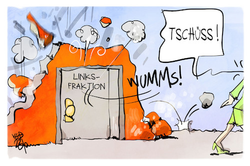 Cartoon: Linksfraktion (medium) by Kostas Koufogiorgos tagged karikatur,koufogiorgos,linke,wagenknecht,tür,ruine,partei,karikatur,koufogiorgos,linke,wagenknecht,tür,ruine,partei