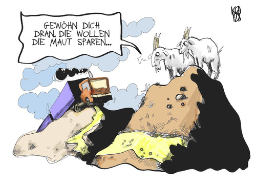 Cartoon: LKW-Maut (medium) by Kostas Koufogiorgos tagged lkw,maut,bundesstrasse,verkehr,karikatur,kostas,koufogiorgos