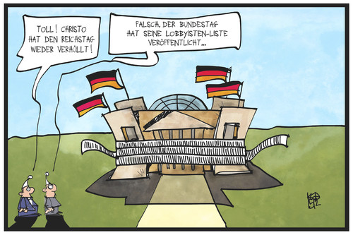 Cartoon: Lobbyismus im Bundestag (medium) by Kostas Koufogiorgos tagged karikatur,koufogiorgos,illustration,cartoon,lobbyismus,lobbyisten,bundestag,liste,weihnachten,schleife,christo,verhüllung,reichstag,karikatur,koufogiorgos,illustration,cartoon,lobbyismus,lobbyisten,bundestag,liste,weihnachten,schleife,christo,verhüllung,reichstag