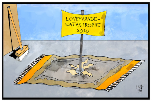 Cartoon: Loveparade-Katastrophe (medium) by Kostas Koufogiorgos tagged karikatur,koufogiorgos,illustration,cartoon,loveparade,teppich,kehren,gericht,aufarbeitung,katastrophe,unglück,karikatur,koufogiorgos,illustration,cartoon,loveparade,teppich,kehren,gericht,aufarbeitung,katastrophe,unglück