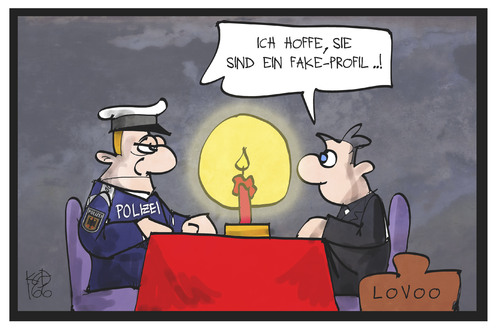 Cartoon: Lovoo (medium) by Kostas Koufogiorgos tagged karikatur,koufogiorgos,cartoon,illustration,razzia,polizei,lovoo,betrug,fake,profil,dating,app,internet,liebe,date,verabredung,karikatur,koufogiorgos,cartoon,illustration,razzia,polizei,lovoo,betrug,fake,profil,dating,app,internet,liebe,date,verabredung