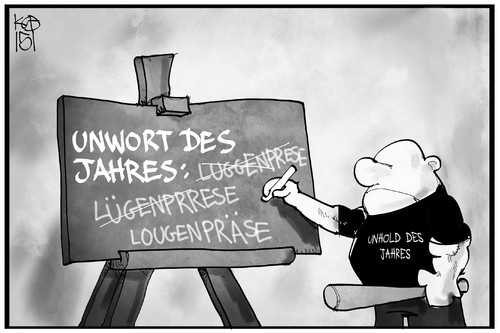 Cartoon: Lügenpresse (medium) by Kostas Koufogiorgos tagged karikatur,koufogiorgos,illustration,cartoon,lügenpresse,unwort,unhold,skinhead,gewalt,idiot,tafel,schule,bildung,rechtschreibung,karikatur,koufogiorgos,illustration,cartoon,lügenpresse,unwort,unhold,skinhead,gewalt,idiot,tafel,schule,bildung,rechtschreibung