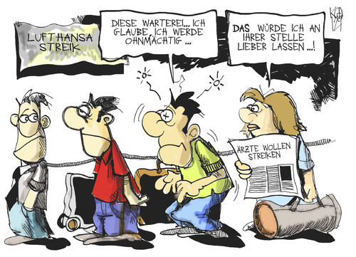 Cartoon: Lufthansa- und Ärztestreik (medium) by Kostas Koufogiorgos tagged lufthansa,arbeit,arzt,streik,gewerkschaft,flughafen,karikatur,arbeitskampf,kostas,koufogiorgos,lufthansa,arbeit,arzt,streik,gewerkschaft,flughafen,karikatur,arbeitskampf,kostas,koufogiorgos