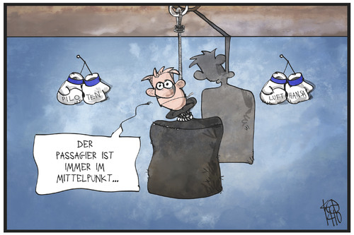 Cartoon: Lufthansa-Streik (medium) by Kostas Koufogiorgos tagged karikatur,koufogiorgos,illustration,cartoon,lufthansa,passagier,kunde,streik,arbeitskampf,sandsack,boxen,politik,karikatur,koufogiorgos,illustration,cartoon,lufthansa,passagier,kunde,streik,arbeitskampf,sandsack,boxen,politik